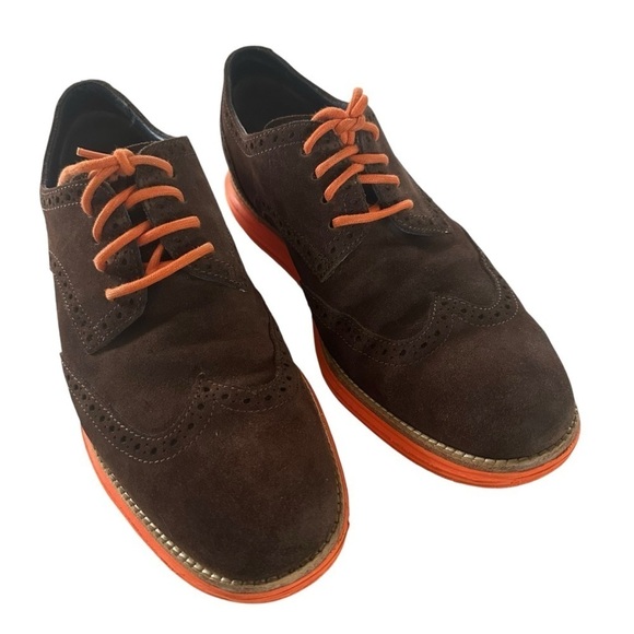 COLE HAAN LUNAR GRAND WINGTIP SUEDE BROWN AND ORANGE OXFORD SIZE 9 main image 7